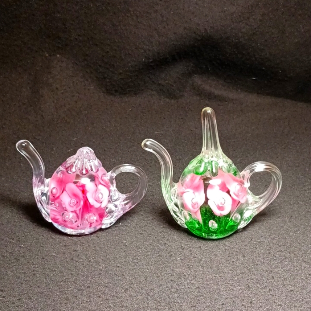 St Clair Glass Teapot Paperweights (2) Vintage
